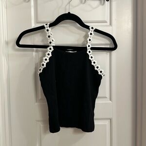 H&M Black and White Floral Shoulder Tank
